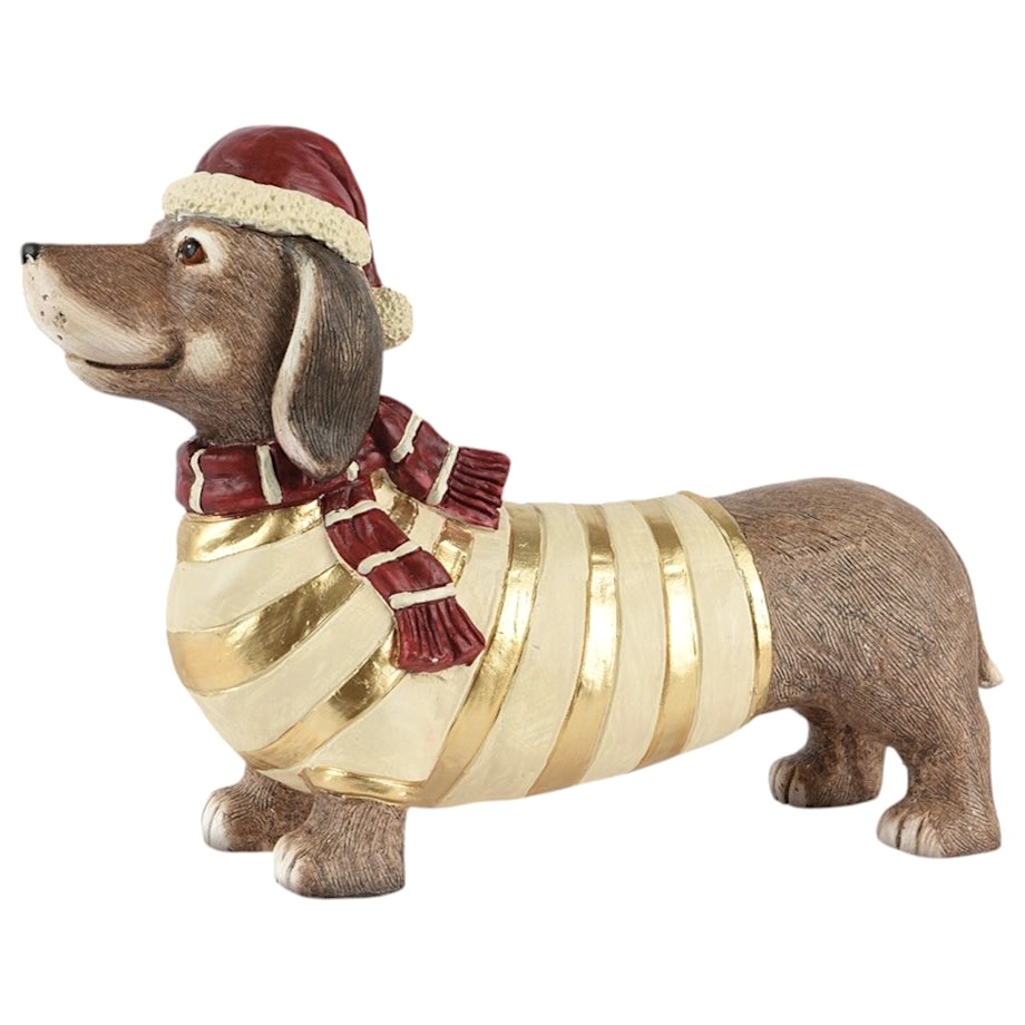 Dackel Deko Figur mit Pullover weiß