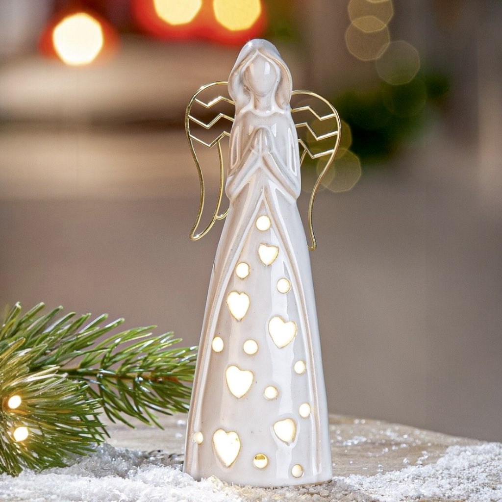 LED Porzellan Engel Figur Deko Nanto Höhe 18 cm