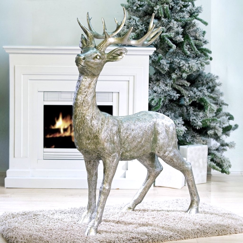 Weihnachtsfigur Hirsch RAFFAEL silber Höhe 130 cm
