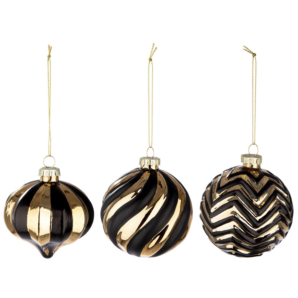 Weihnachtskugel 3er Set Riad schwarz gold