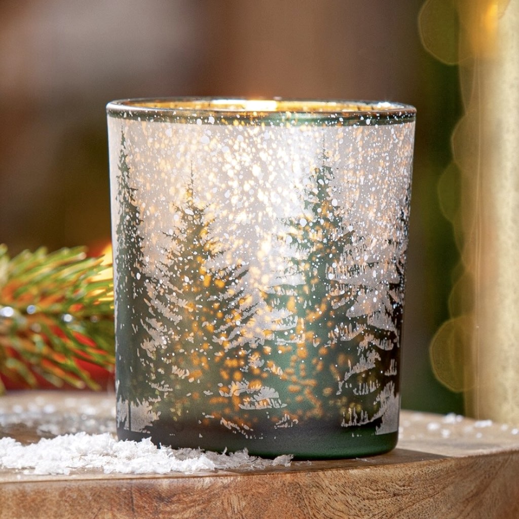 Windlicht Glas Tannenwald Höhe 10 cm