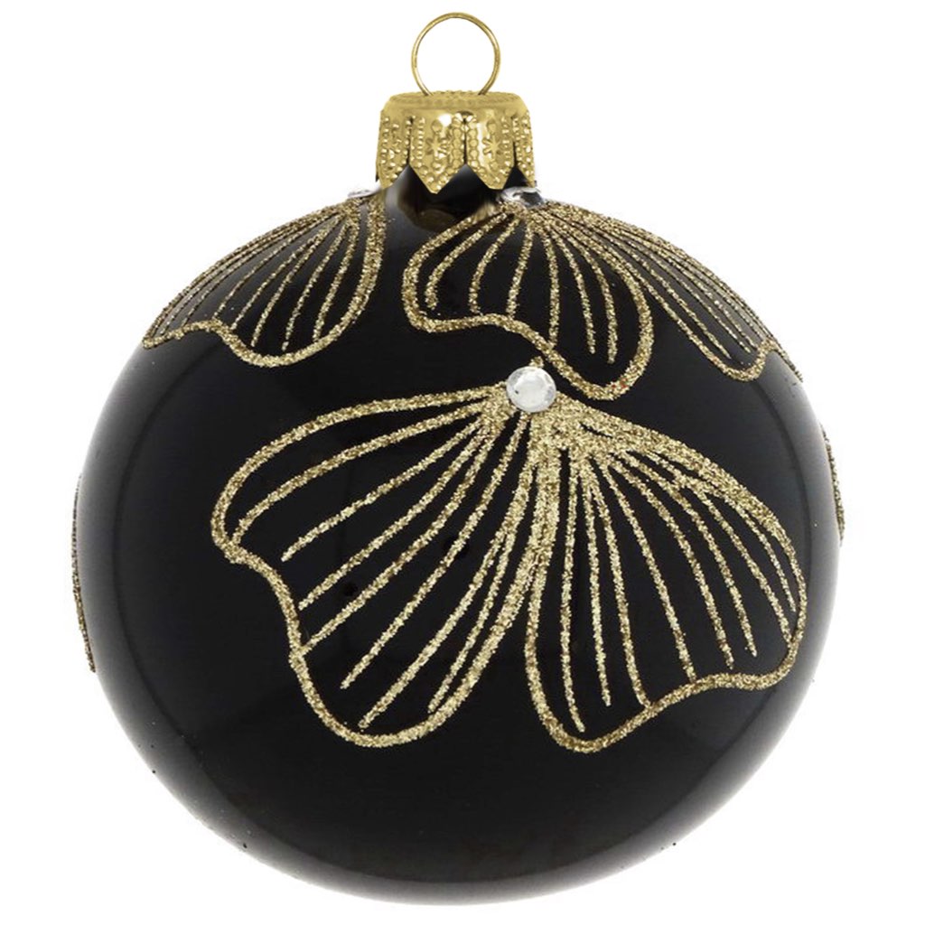 Weihnachtskugeln Glas Thura Blätter schwarz