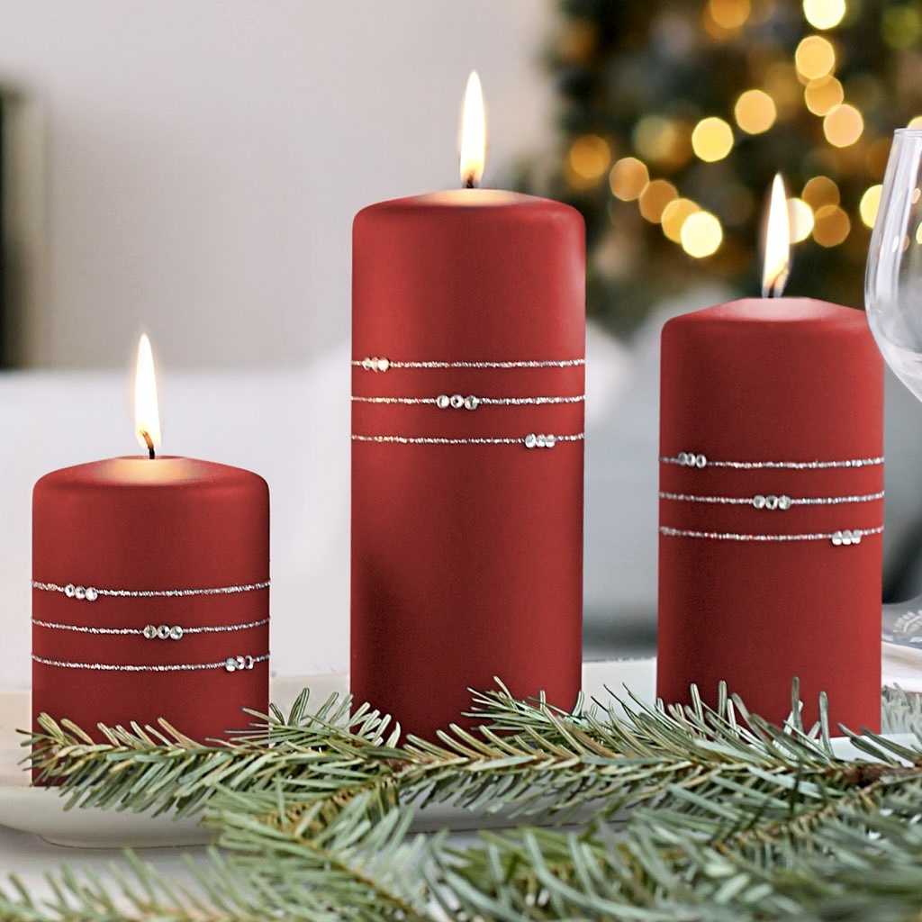 Kaheku Kerzen Stumpenkerzen 4er-Set Kolia rot