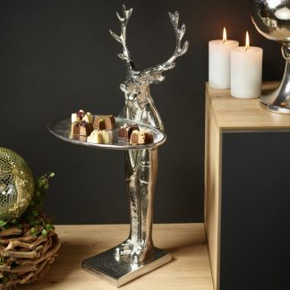 Kartenhalter Hirsch mit Schale silber Höhe 51 cm