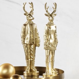 Weihnachtsfigur Hirsch Perkins gold Kaheku 2er Set