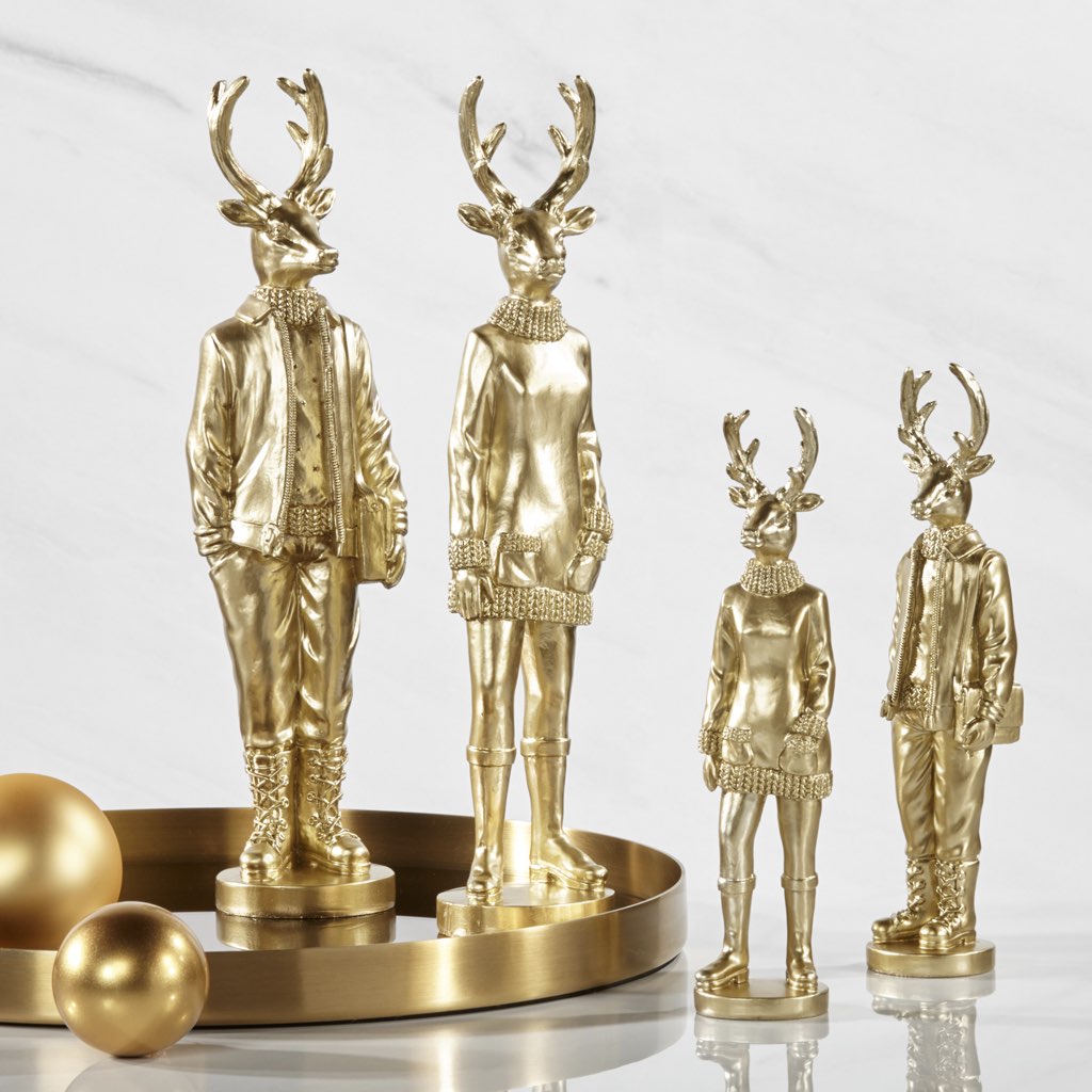 Weihnachtsfigur Hirsch Perkins gold Kaheku 2er Set