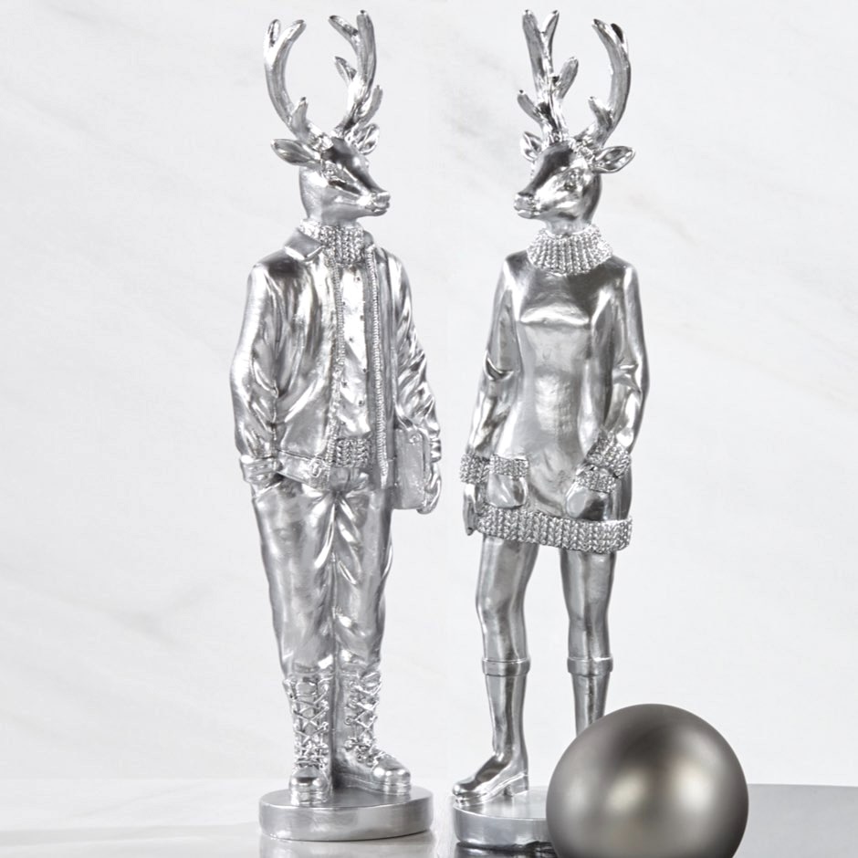 Weihnachtsfigur Hirsch Perkins silber Kaheku 2er Set