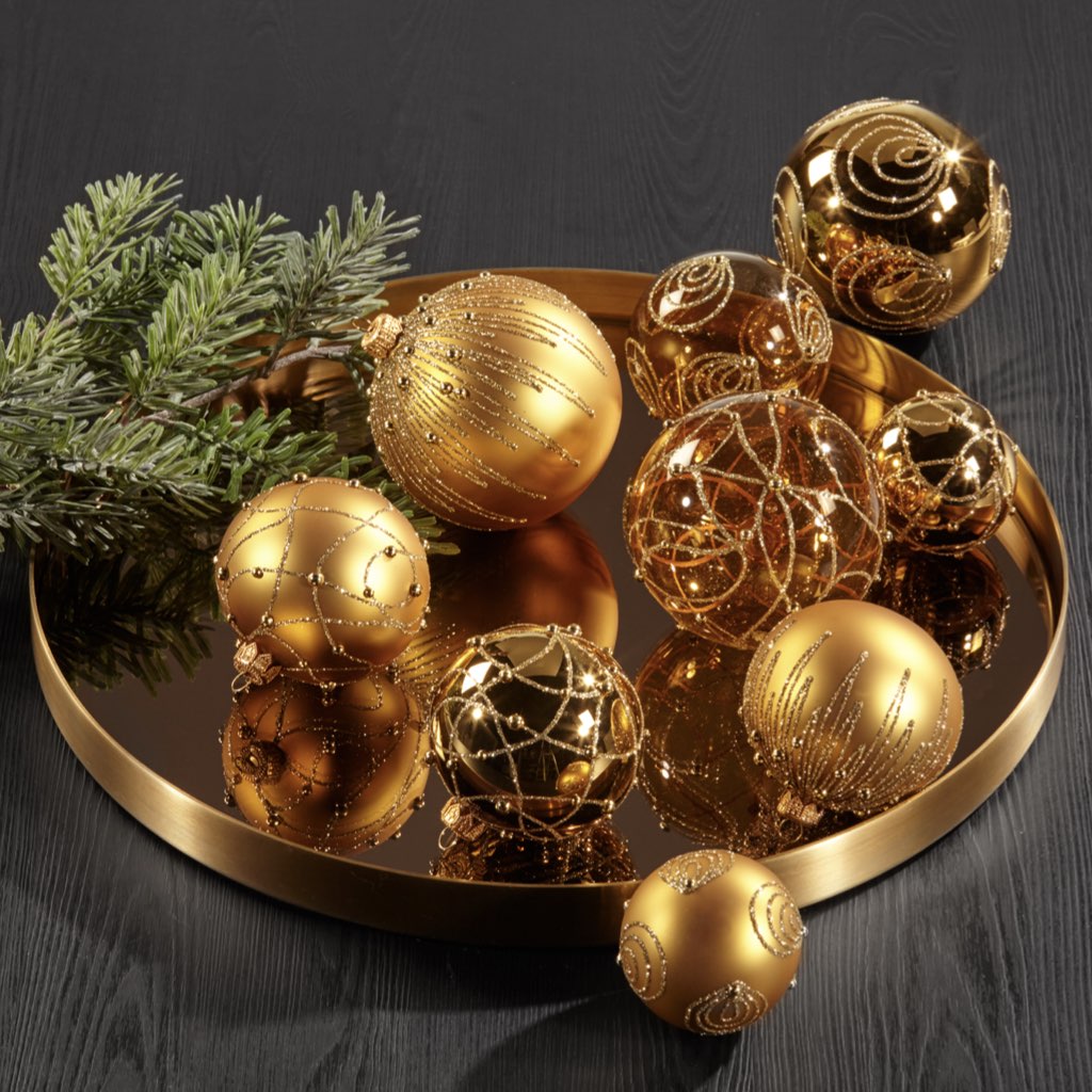 Weihnachtskugeln Glas Zabo gold