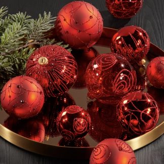 Weihnachtskugeln Glas Zabo rot