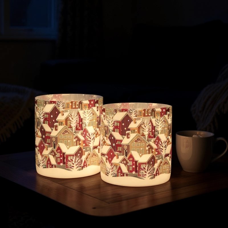 Kaheku Windlicht groß Glas Havaro Häuser rot